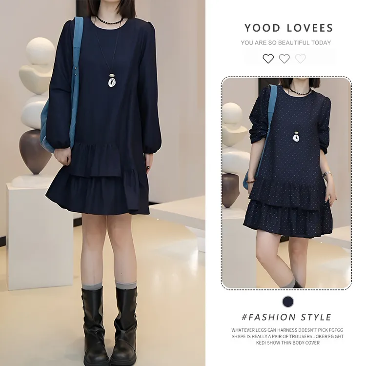 2025春秋新款时尚高级感显瘦长袖连衣裙气质休闲百搭中长款裙子女