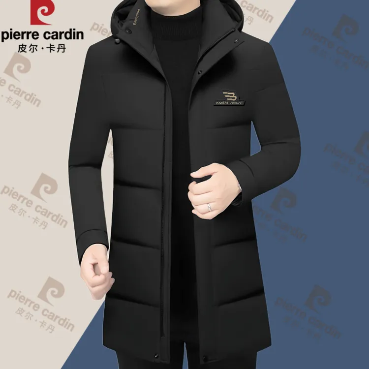 皮尔卡丹高档男士羽绒服外套鸭绒中长款保暖冬季款加厚中年防寒服