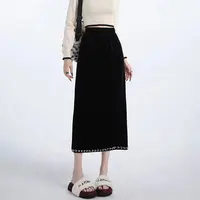 秋冬金丝绒钉珠后开叉中长款高腰包臀显瘦半身裙女