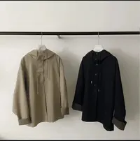 格纹袖口连帽风衣外套女秋季新款韩系简约休闲防风上衣外套2607