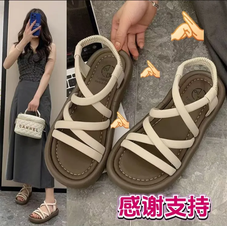罗马配裙子凉鞋女夏季新款露趾百搭沙滩厚底超软黑色外穿凉鞋
