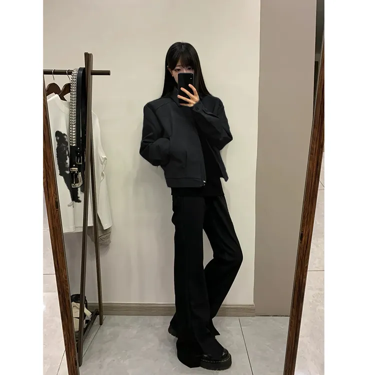 美式cleanfit灰色西装行政夹克男春秋boxy短款翻领高级感痞帅外套
