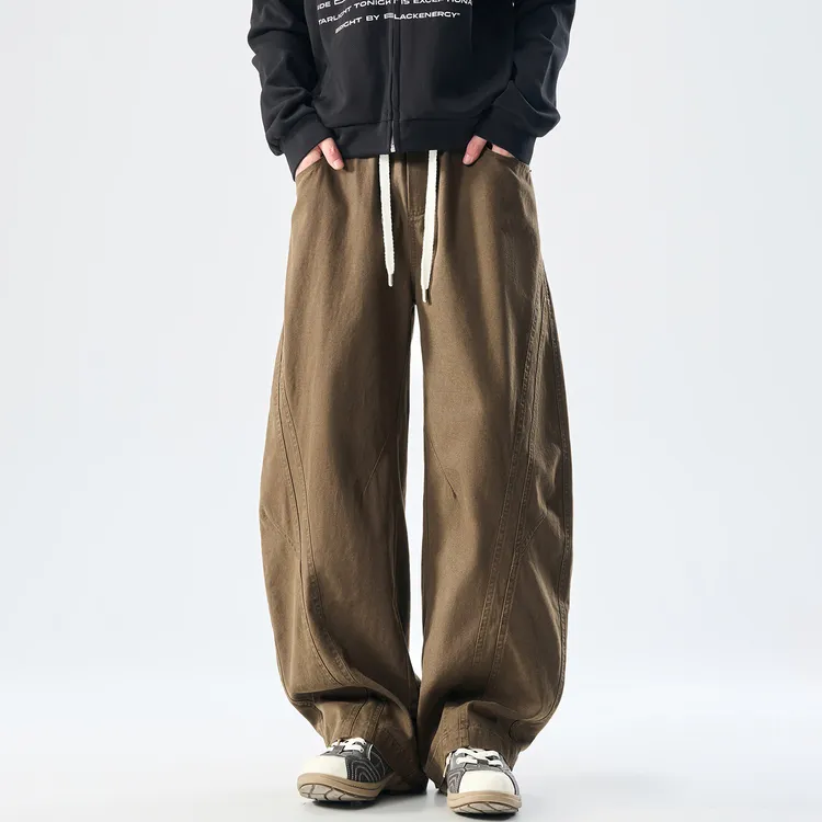 杜克恩美式重磅弯刀工装裤男2025新款高街阔腿裤纯棉休闲裤子秋季