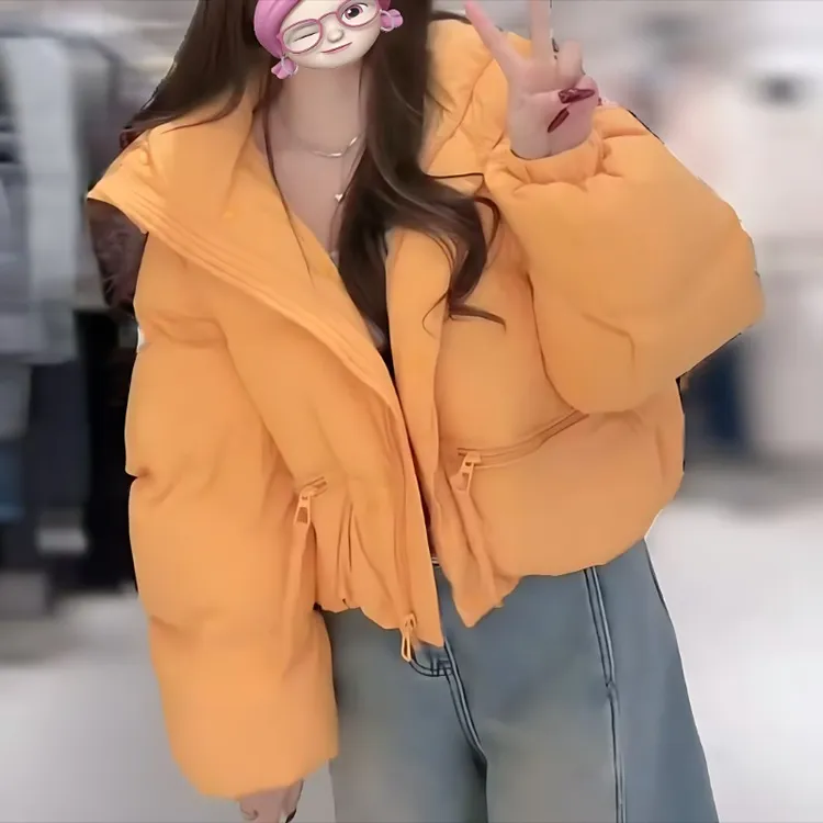 冬季新款韩版黄色保暖加厚洋气小个子面包服拉链棉服短外套棉袄潮