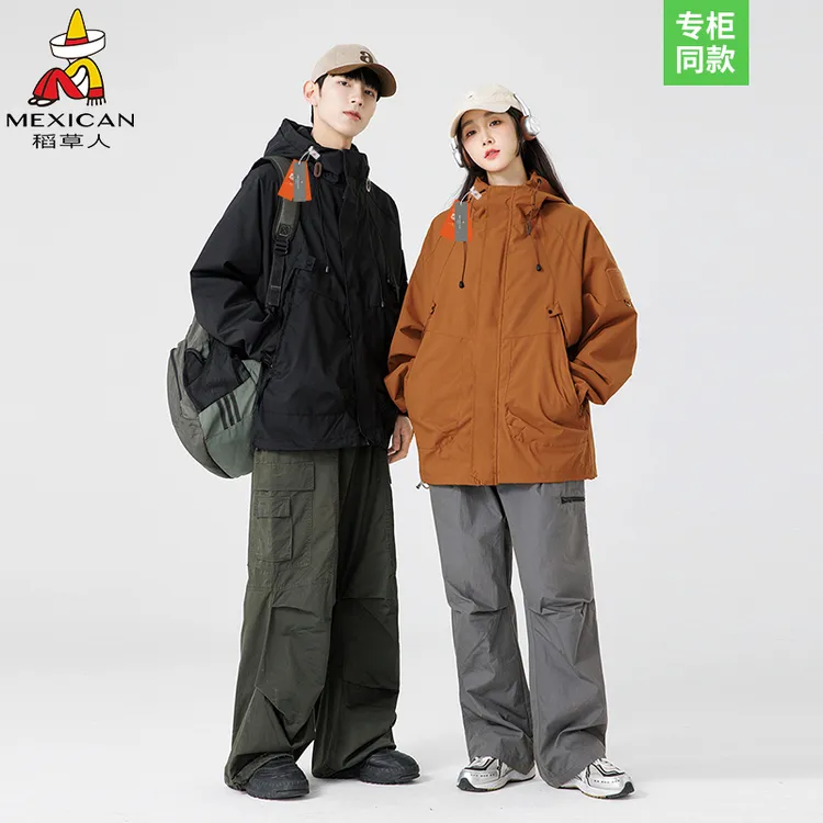 Mexican/稻草人男士情侣夹克春秋季新款户外宽松大码舒适连帽外套