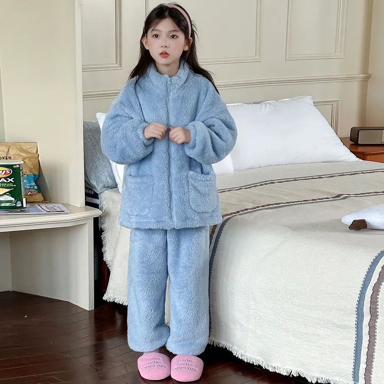女童睡衣秋冬款2025新款初中生女孩可外穿家居服儿童毛绒绒的套装