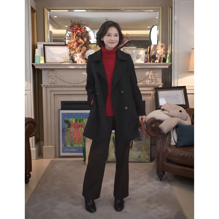 我是摩羯 气场全开 100山羊绒腰部系带双面绒双排扣秋冬大衣