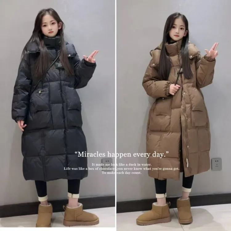 女童长款过膝大被子棉服冬装2025新款大儿童加厚加长外套