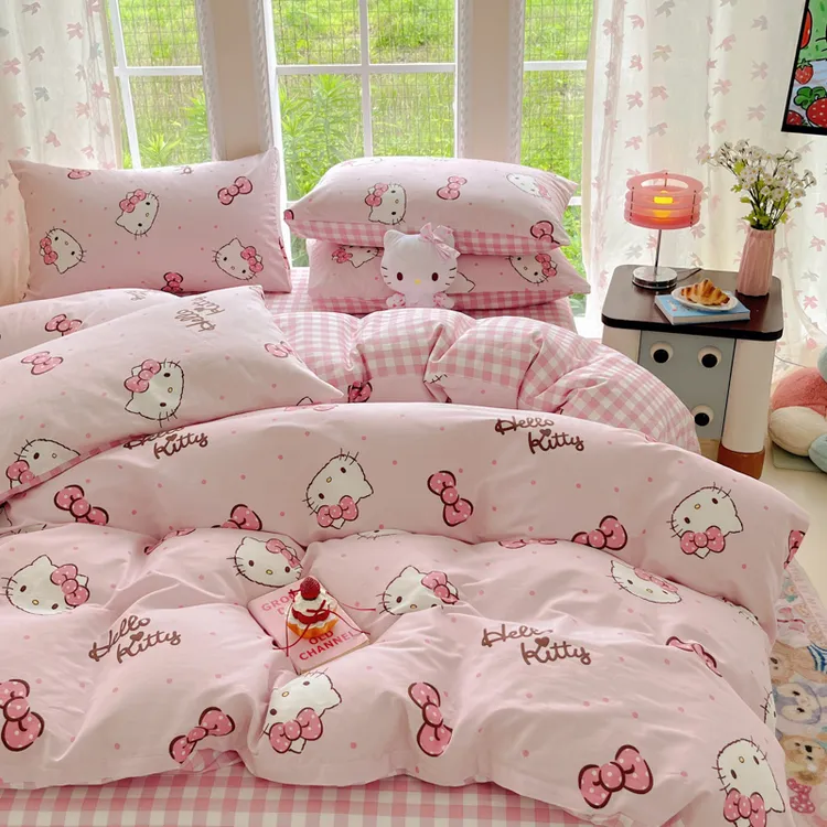正版Sanrio四件套纯棉Hellokitty卡通全棉学生宿舍三件套床单床品