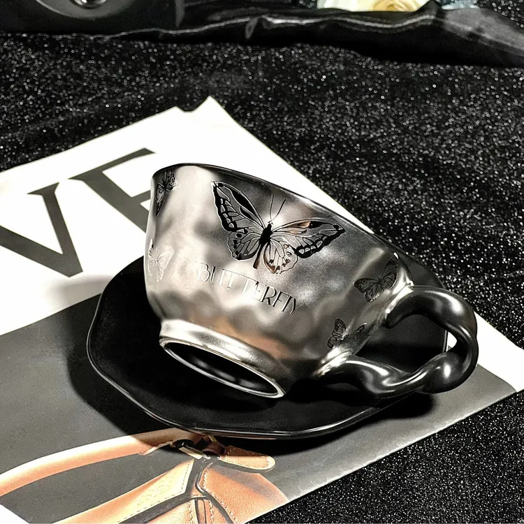 【暗银系列】香奈奈杯碟重工咖啡杯碟马克杯蝶时尚简约轻奢咖啡杯