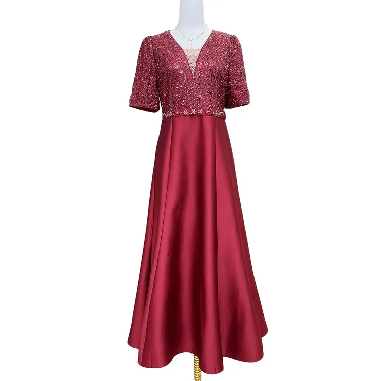 依诺281623高腰气质裙子长裙长款轻奢拉链修身喜妈妈喜婆婆礼服