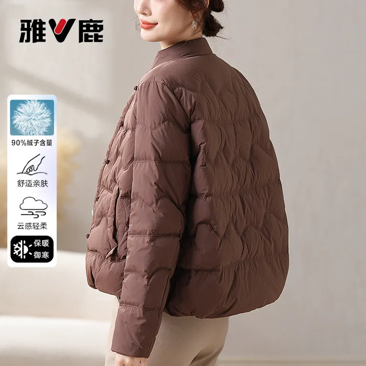 雅鹿2024秋季新款中老年轻薄羽绒服女大码宽松妈妈装休闲保暖外套