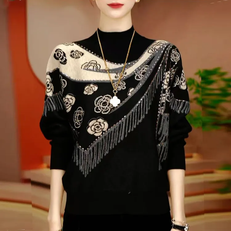 2025秋冬新款针织衫减龄洋气宽松女士气质时尚上衣长袖打底衫女