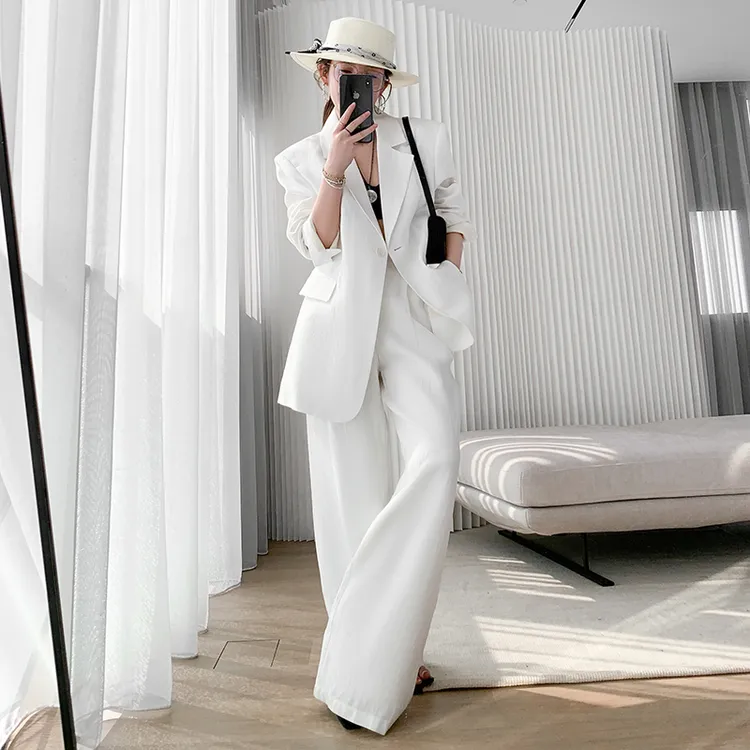 休闲韩版方领纯色西装小西装时尚一粒扣西服长袖西装领女白色网红