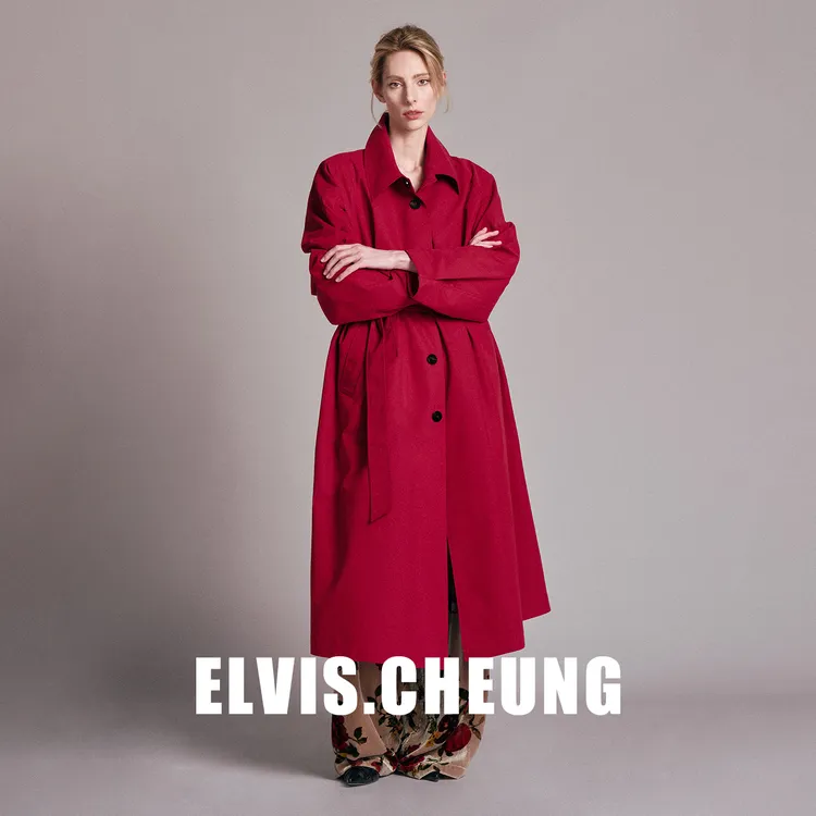 ELVIS.CHEUNG26SS索米尔系列- 云纱砖红长款翻领阔版风衣