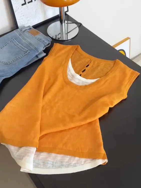 冰丝针织背心女夏外穿巨好看的夏日假两件吊带设计感小众无袖上衣