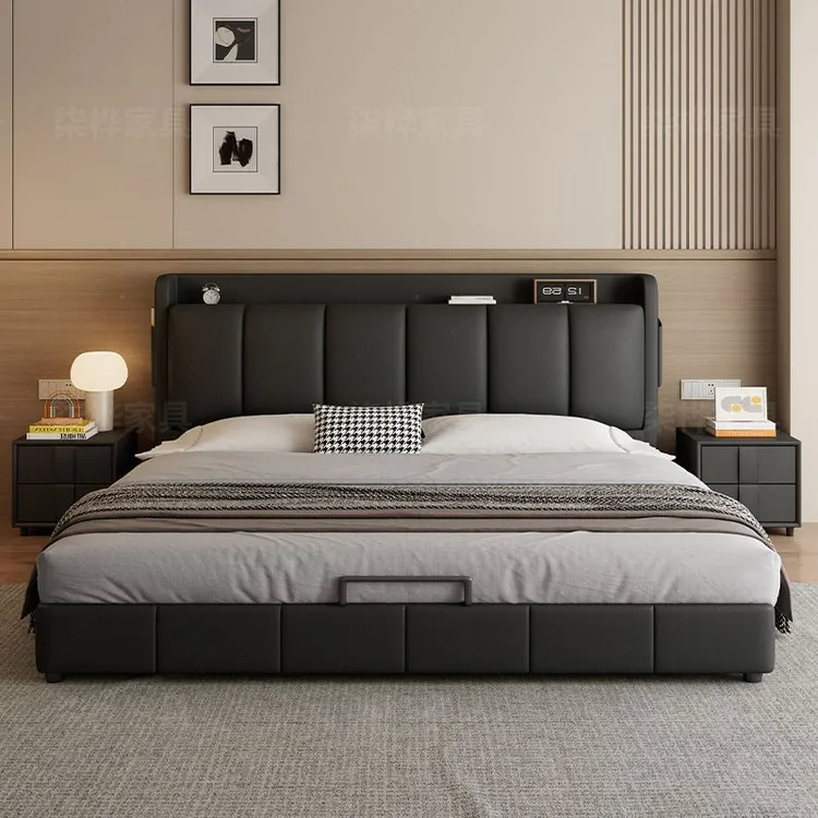 2025新款床双人床皮床现代简约1米8主卧双人轻奢北欧软包储物大床