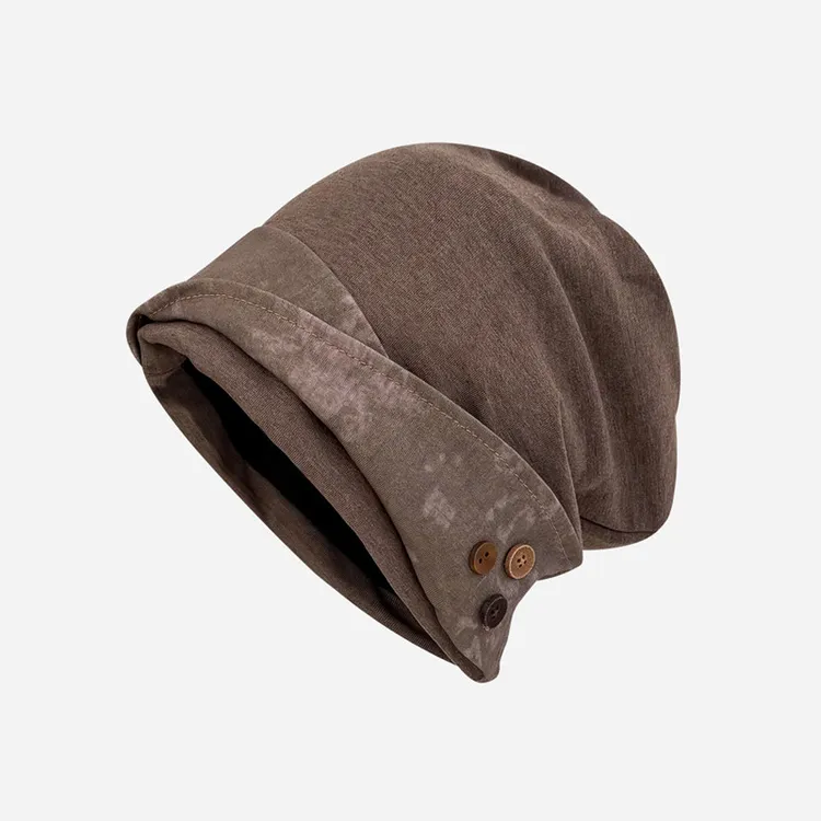 日系纽扣帽子女复古堆堆帽废土风小众百搭冷帽大头围显脸小包头帽