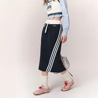 004J【金拐子专属】CHUU条纹拼接系带直筒高腰半身裙-F