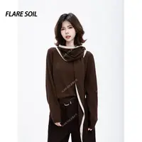 【FLARE SOIL】披肩秋季圆领白色针织开衫短款套头毛针织衫 T4749A