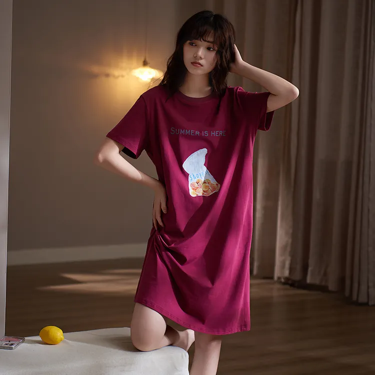 思莉太太女士睡裙夏季薄款凉感纯棉短袖甜美韩版夏天时尚睡衣裙子