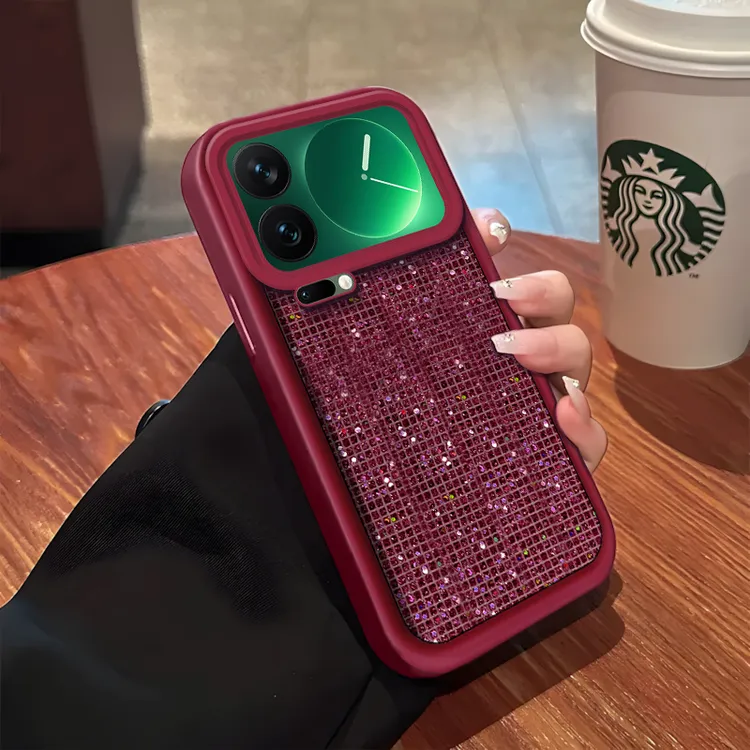 天眼阶梯闪酒红片适用小米17pro/17promax创意防摔手机壳女款