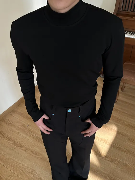 【FANG BH】重磅320g男士半高圆领正肩贴身长袖短袖纯色百搭T恤打底