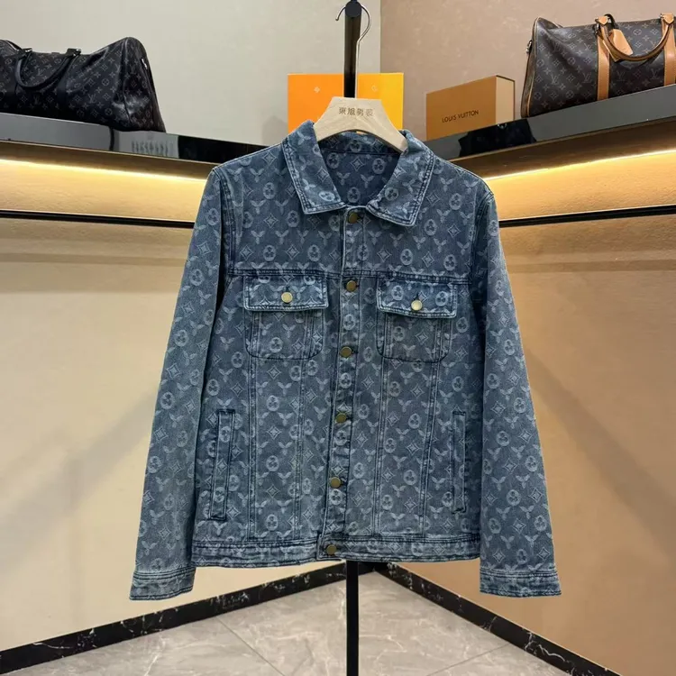 25年春秋男士牛仔服外套碎花长袖翻领牛仔服时尚潮ins风牛仔夹克