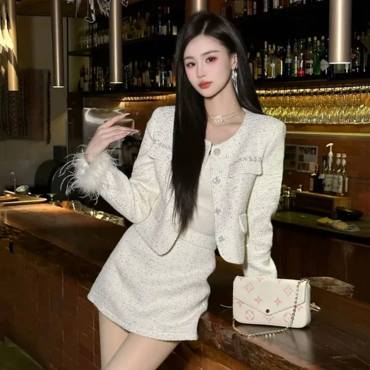 高级感名媛拼接外套高腰半身裙两件套女春季新款时尚显瘦气质套装