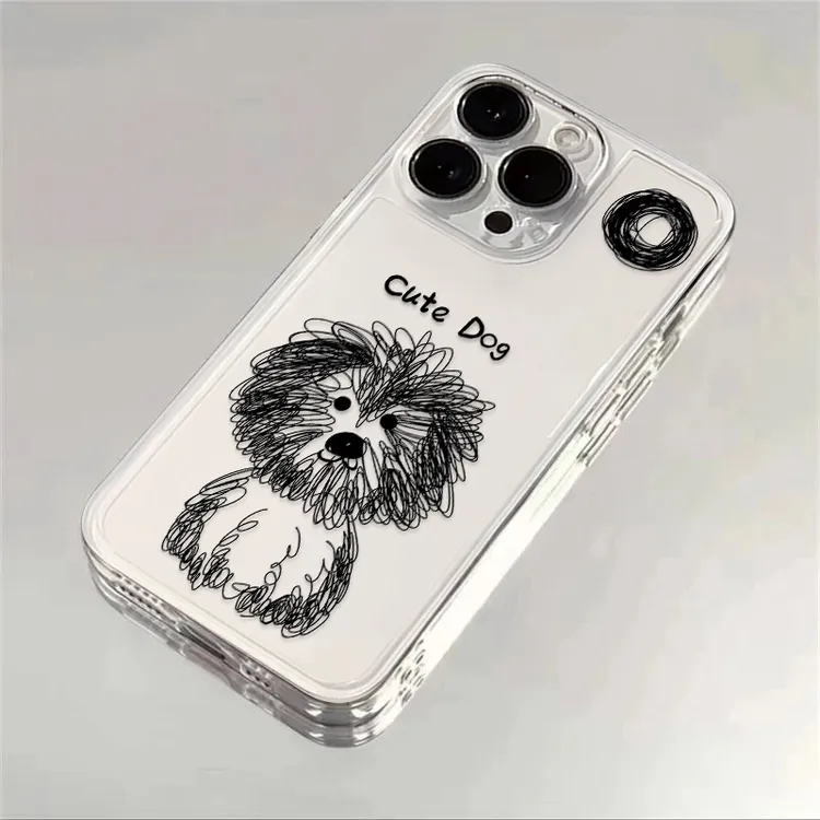 线条小狗适用苹果16手机壳15promax软壳14pro透明13pro12防摔7/8