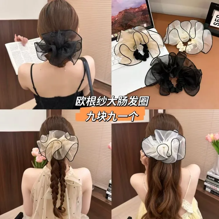 理想蓬蓬纱!超立体!新款褶皱半圆蓬蓬网纱甜妹氛围感发圈春夏发饰