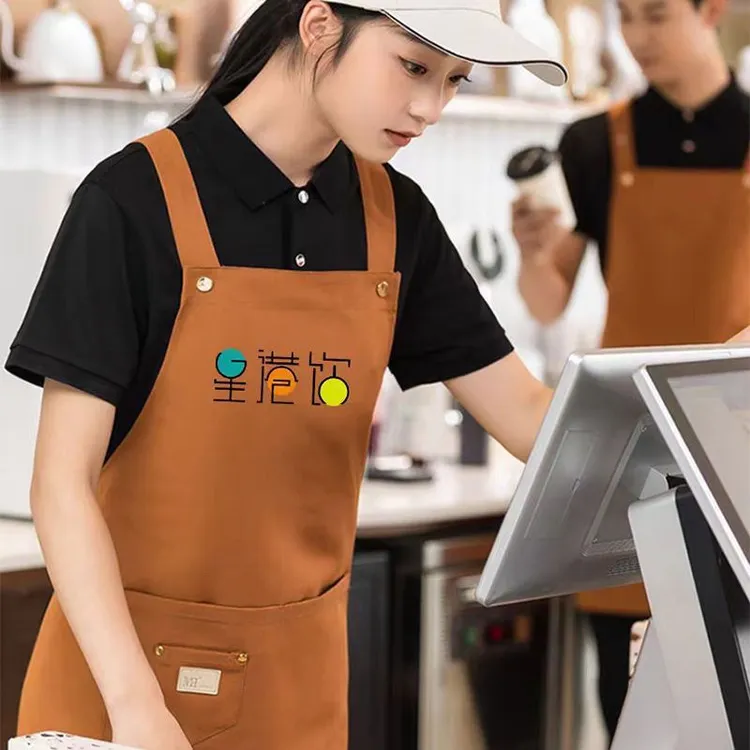 网红餐饮帆布围裙定制LOGO超市防污耐磨工作厨房围裙易清洗时尚女