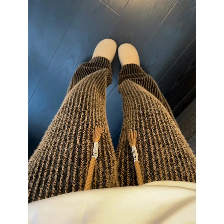 美式复古咖色竖条纹灯芯绒裤男秋冬休闲复古慵懒拖地直筒阔腿裤子