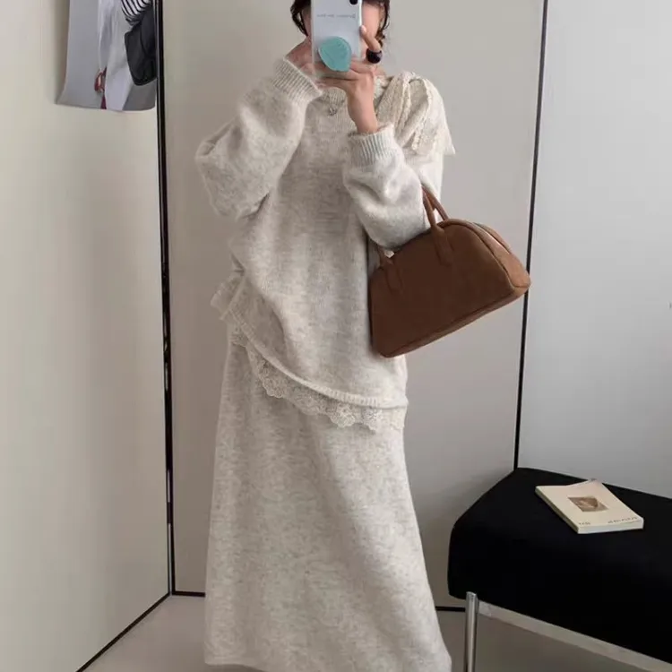 轻熟风极简韩系温柔风中长款宽松裙子套装冬季气质时尚加厚慵懒风