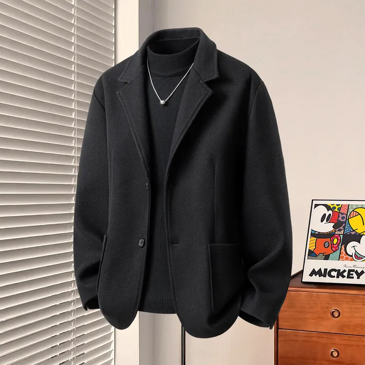 双面呢大衣男士2025冬季时尚新款高品质潮流翻领呢子夹克痞帅外套