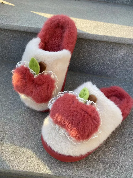 百搭可爱苹果棉拖鞋棉鞋女冬季室内居家毛绒保暖秋冬潮款