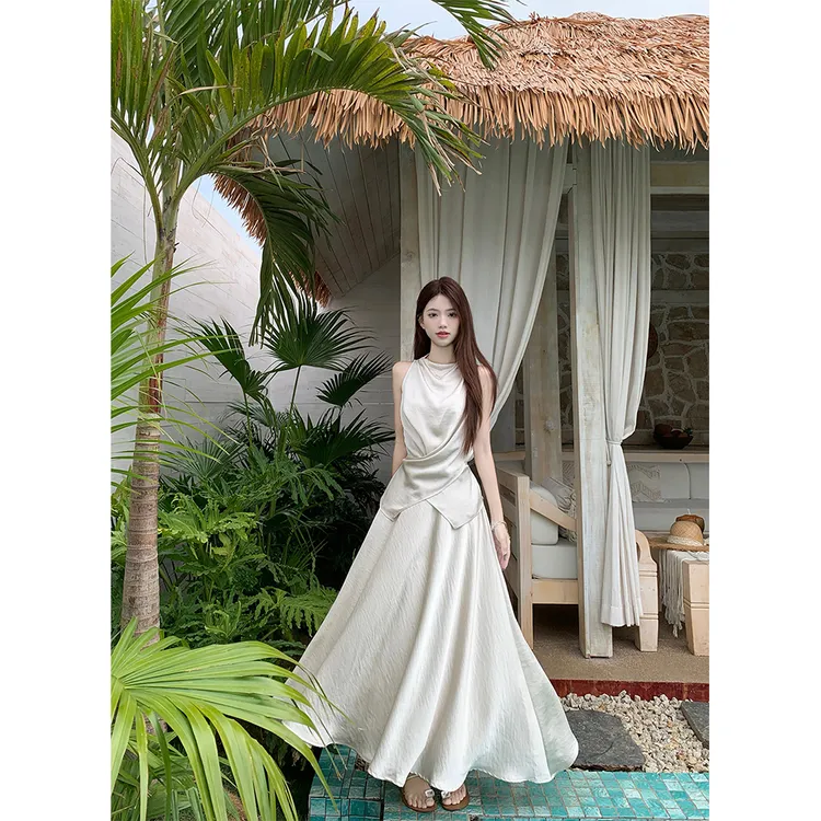 【落落白月】缎面套装系带时尚轻奢春法式半裙小众设计感上衣35995