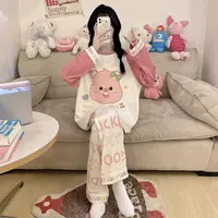 【纯棉露比】中大童睡衣卡通海狸春秋季儿童长袖长裤女童家居服套装