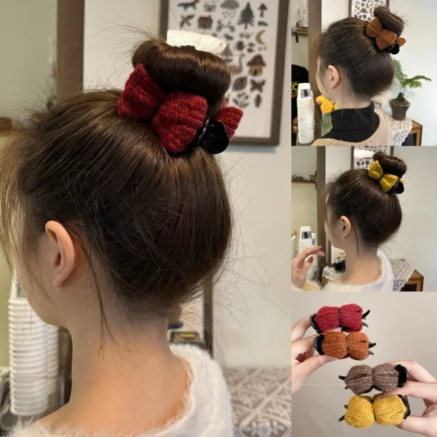 森系秋冬丸子头夹网红饰品女孩韩版简约气质马尾夹可爱红色甜美商品图