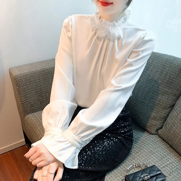 法式立领雪纺衬衫春秋季2025新款女装漂亮小衫洋气高端遮肚子上衣