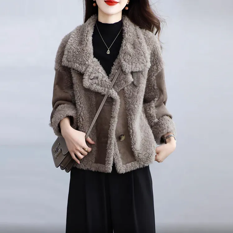 颗粒绒外套女短款羊剪绒减龄休闲时尚保暖羊羔毛大衣冬款纯羊毛