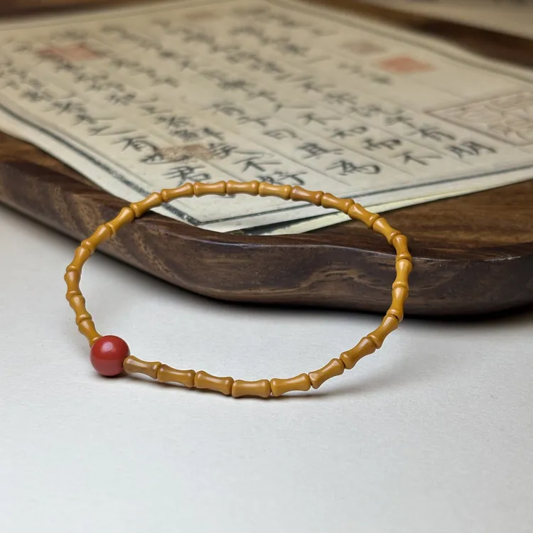 含辰砂工艺品【竹节】辰砂搭配核雕竹节设计  弹力手串寓意节节高升