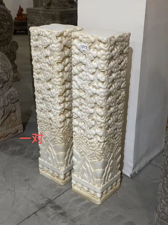 高1米-方24cm 汉白玉祥云柱一对摆件（运费到付）