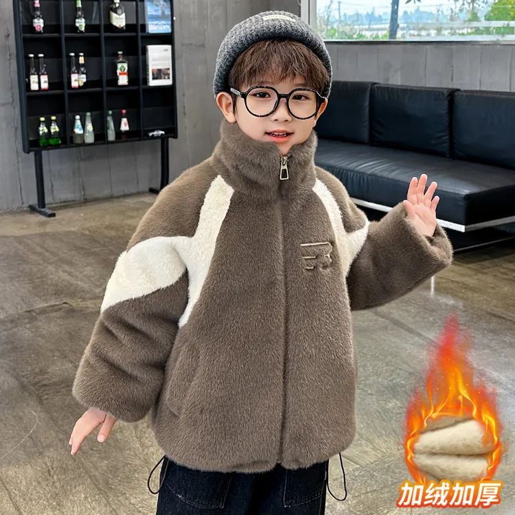 男童秋冬款水貂绒外套2025新款儿童加绒毛毛衣皮草貂毛冬装棉服