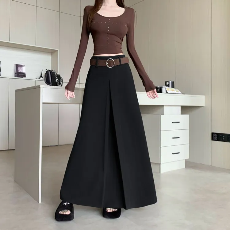 美式复古呢料厚款半身裙女2025秋冬新款高腰垂感显瘦百搭A字长裙