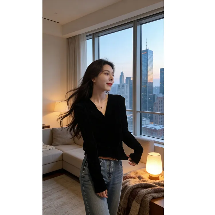 优质金丝绒V领垫肩长袖T恤女春秋冬新款百搭打底高级感上衣外穿