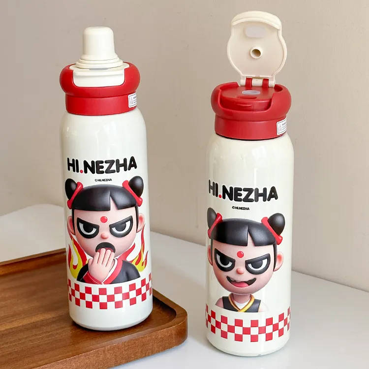 正品哪吒316不锈钢内胆覆陶抗菌易清洗双饮保温保冷儿童成人水杯