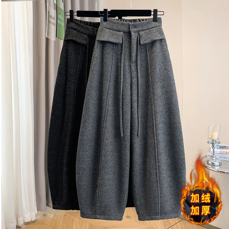 2025秋冬季加绒加厚毛呢气球裤设计感西装时尚休闲洋气百搭裤女裤