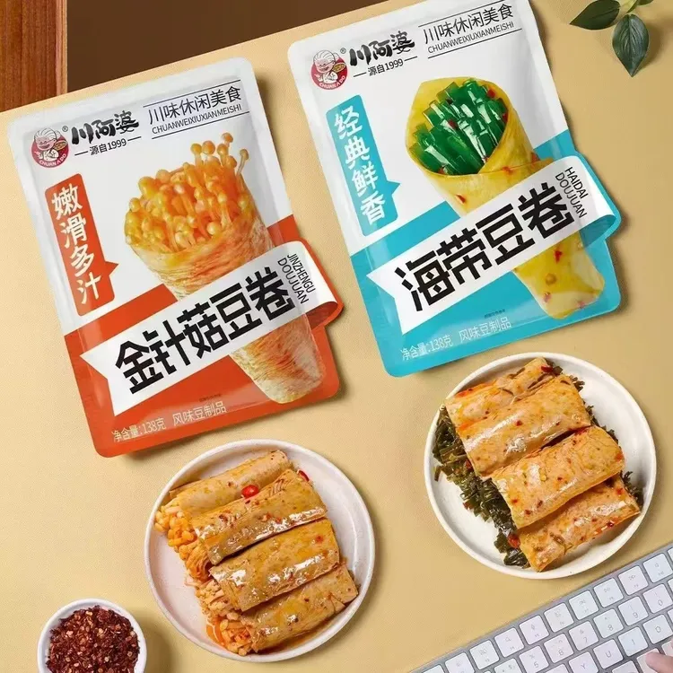 川阿婆海带金针菇豆卷烧烤豆皮香辣深夜零食饱腹零食手握卷即食直