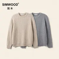 SIMWOOD/简木【宽松版】5针绵羊毛混纺防静电扭绳打花毛衣S12250527